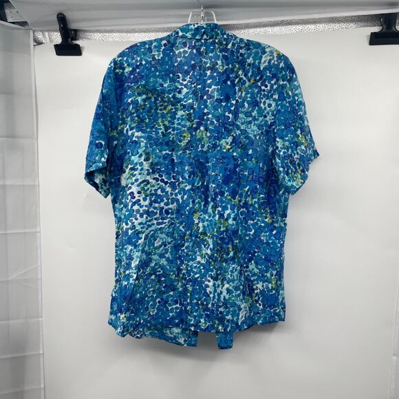 Coldwater Creek Womens Button Up Top Short Sleeve Pleated Blue/Multi Large - Picture 7 of 9